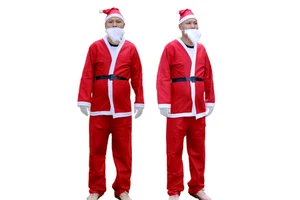 5pcs Wholesale Red Blue Green Professional Santa Suit Outfit Mascot Felt Santa Claus Costume Adult Christmas Costume for Men Kid