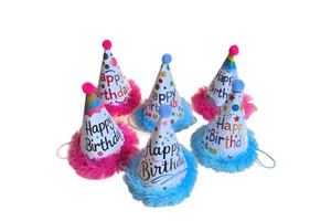 3D Tassel Birthday Hat Whimsical Party Decoration for Adults & Children Pink/Blue Pointed Cone Paper