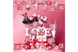 12Pcs Valentine's Day & Wedding Wooden Ornaments Mixed Shape Gnome Hollow-Out Hanging Decorations with Ropes
