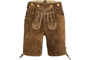 Wholesale Men's Bavarian Lederhosen Shorts Mid Waist Cotton Leather Pants Drawstring Closure Breathable Casual Vintage Solid