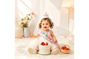Princess Birthday Crown Headband with Tulle Veil and Rainbow Sash Set for Girls Hot Selling Flag Fabric Party Accessories Kit