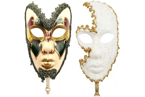 Couple's Venetian Cosplay Masks Venetian Musical Carnival Mardi Gras Masquerade Mask for Stick Party Fancy Dress