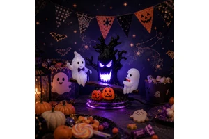 Halloween Resin Night Light Spooky Tree Ghost Pumpkin Decoration Plug in or USB Powered Gift