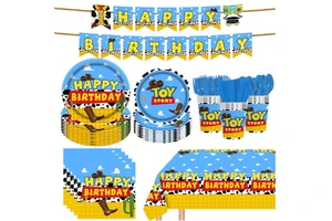 Toy Cartoon Kids Birthday Party Happy Birthday Plates Cups Napkins Cutlery Table Cloth Disposable Dinnerware Set Banner Supplies