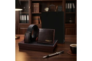 Adjustable Automatic Buckle Leather Belt Wallet Gift Sets for Men with Gift Box