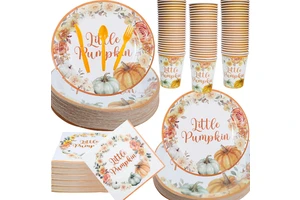 Party Dinnerware Set Thanksgiving Theme Napkin Cups Plates Set Disposable Paper Tableware Set