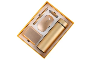 Classic Business Gift Set LED Flask Wireless Mouse Power Bank Flash Drive for Wedding Corporate Father's Day Mother's Day