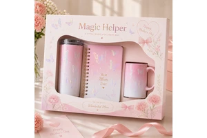 Luxury Mothers Day Promotion Gift Set with Tumbler Ceramic Mug Notebook Custom Pink Gift Box for Women