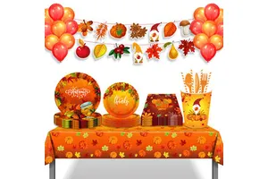 MM202 Thanksgiving Fall Party Supplies Maple Leaves Paper Cups Napkins Disposable Tableware Set for Party