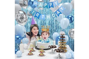 Kids Birthday Party Decoration Set Foil Fringe Curtain Dessert Cake Topper Banner Balloon-for Birthday Banners and Decorations