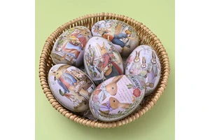 Hao Bei New Easter Decoration Supplies China Iron Eggs Colorful Bunny Candy Egg Shells for Kids