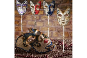 Italian Venice Makeup Masquerade Ball Full-Head Eye Mask with Stick Costume Party Hand Held Mask for Festival Event Carnival Day