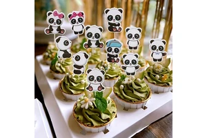 Happy Panda Birthday, Paper Cup Cake Decorations, Panda Themed Children's Birthday Party Cake Supplies