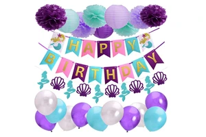 Mermaid Banner Kids Theme Happy Birthday Party Balloons Decorations Sets Wholesale Party Supplies for Girls and Boys