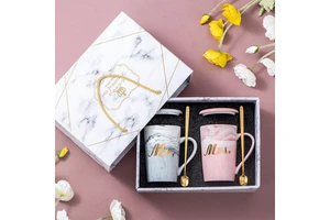 Various Styles Modern Reusable Silk Screen Printed Cup Set for Wedding Anniversary Business Gifts Couple Gifts-Mr. Mrs. Mug Set
