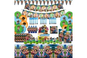 Encant0 Kids Birthday Party Decorations Set Includes Latex Balloons Cupcake Topper Banner Tableware Favors-for Party Decorations