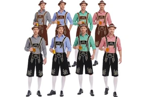 Beer Festival Cosplay Halloween Men's Checkered Shirt Set Men's Oktoberfest Costumes Embroidery Bavarian Style