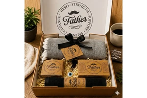 Premium Luxury Handmade Father's Day Gift Set Includes Turkish Cotton Peshtemal Towel Natural Grooming Soap Pumice Stone