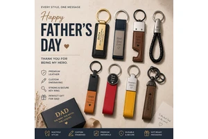 Custom Engravable Multi Style Leather Metal Keychain Zinc Alloy Plated Premium Personalized Father's Day Gift Leather Keyring