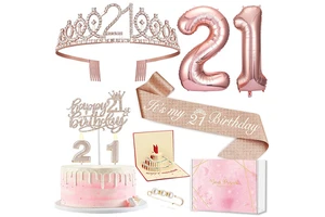 Best-selling Rose-Gold Number Birthday Party Set Ages 3-100 Includes Full-Life Crown Shoulder Strap Eight-Piece Accessory Bundle