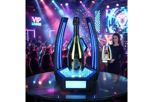 Custom Hexagon Infinity Mirror LED Bottle Glorifier Wine Display Stand For VIP Bottle Presenter Service
