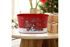 Red Oval Metal Bucket Wholesale Sweet Christmas Gift Bucket Nostalgic Gift Basket Xmas Christmas Container Packing/giftpacking