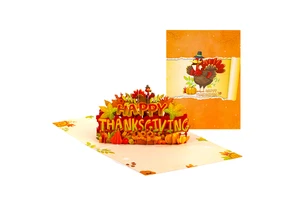 2025 New Custom Printed Laser Cut 3D Turkey Paper Eco-Friendly Recyclable Happy Thanksgiving Day Pop-up Greeting Gift Card
