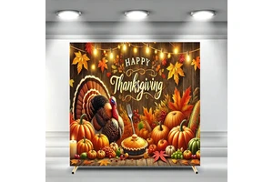 Happy Thanksgiving Square Arch Backdrop Cover Turkey Pumpkin Maple Leaf Fall Harvest Arch Background Birthday Party Customizable