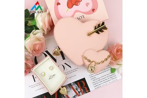Valentine's Day Gift Cupid's Arrow Heart Necklace & Ring Jewelry Box-Premium Floral Printed Confession Gift Set Velvet Drawer