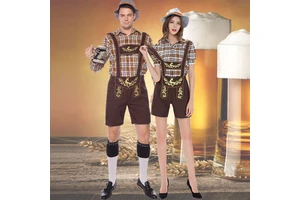 Men's Bavarian Suspender Set - German Oktoberfest Traditional Uniform Plaid Print Festival Outfit