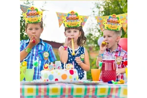 Birthday Crowns Happy Birthday Badge Stickers Paper Party Hats with Elastic Band Slap Bracelet Kindergarten School Supplies