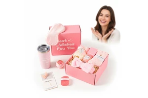 Romantic Pink Self Care Gift Set for Her - Valentine Day W/ Heart Shaped Soap 3D Greeting Card Tumbler