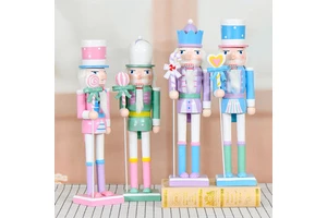 38cm Colorful Painted Decorative Navidad Cascanueces Wooden Christmas Nutcracker With Candy Cane For Decor