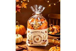 Thanksgiving Themed Transparent Material for Cookies Candy Snacks and Party Favors Pumpkin Turkey & Maple Leaf Bags