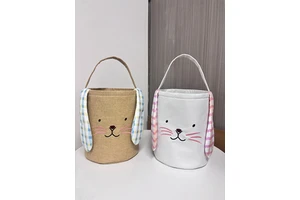 Wholesale Hot Selling Factory Price New Custom Plaid Long Bunny Ears Easter Linen Waterproof Durable Gift Basket