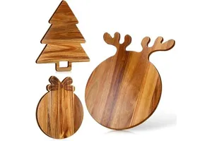 Premium 3 Pcs Acacia Wood Christmas Cutting Board Set Festive Charcuterie Cheese Board Round Pizza Bread Board OEM/ODM Available