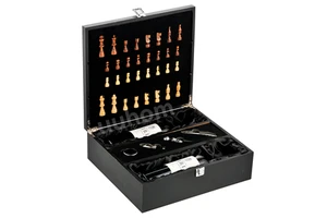 Luxury Wooden Wine Accessories Set With Chess,Wine Tool Set Box With Chess Board Game Set,Corkscrew Sets Wooden Box