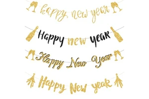 Best-Selling Glitter String Happy New Year Banner for New Year's Day Party Venue Decoration Supplies