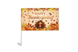 Cheap Price Happy Thanksgiving Day Theme Car Window Flag 12x18inch Custom Logo Digital Printing Includes Flagpoles