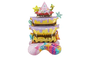 Colorful Three Layer Cake Aluminum Film Balloons Baby Children's Birthday Party Decoration Standing Balloons