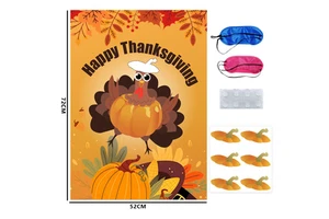 Thanksgiving & Christmas Themed Children's Birthday Party Decoration Eye Mask Turkey Sticker Poster Durable Paper Blindfold Game