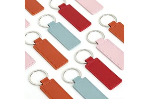 Wholesale Popular High Quality Rectangular Leather Keychain Promotional Gift Minimalist Car Key Ring With Embossed Logo