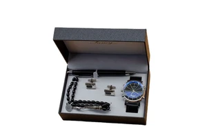 Christmas Giveaways Fashion Gift Set Cufflink Rosary Pen Leather Quartz Wrist Watch and Bracelet Set Men Fathers Day Gifts