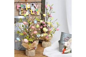 New Hot Selling Products Easter Decorations LED Luminous Easter Egg Decoration Tree Simulation Bird Egg Real Tree