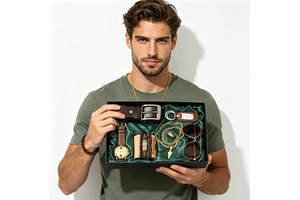 Lunaire Custom Logo Men's Gift Box 7pcs Watch Belt Sunglasses Premium Ready-to-Gift for Groomsmen/Corporate Gifts