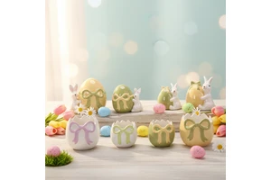 Irregular Easter Egg-shaped Ceramic Flowerpot Candle Jar Jewelry Tray Key Dish with Bowknot