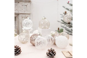 6pcs 8cm PET Christmas Ball Ornaments Set Hand Painted Assorted Shatterproof Baubles Xmas Tree Decor Wholesale