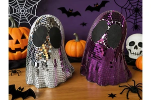 Halloween Disco Ball Ghost, Glowing Spooky Ghost Decor for Haunted House Party Scary Decoration in Green Silver Purple