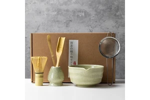 Custom Logo Matcha Tea Set 4 to 10 Pieces Japanese Matcha Bowl Tea Whisker Standing Bamboo Matcha Set Whisk with Gift Box