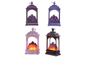 New Product Christmas Decoration Supplies Fireplace Flame Led Lantern with Glitter Light and Battery for Ornament Light
